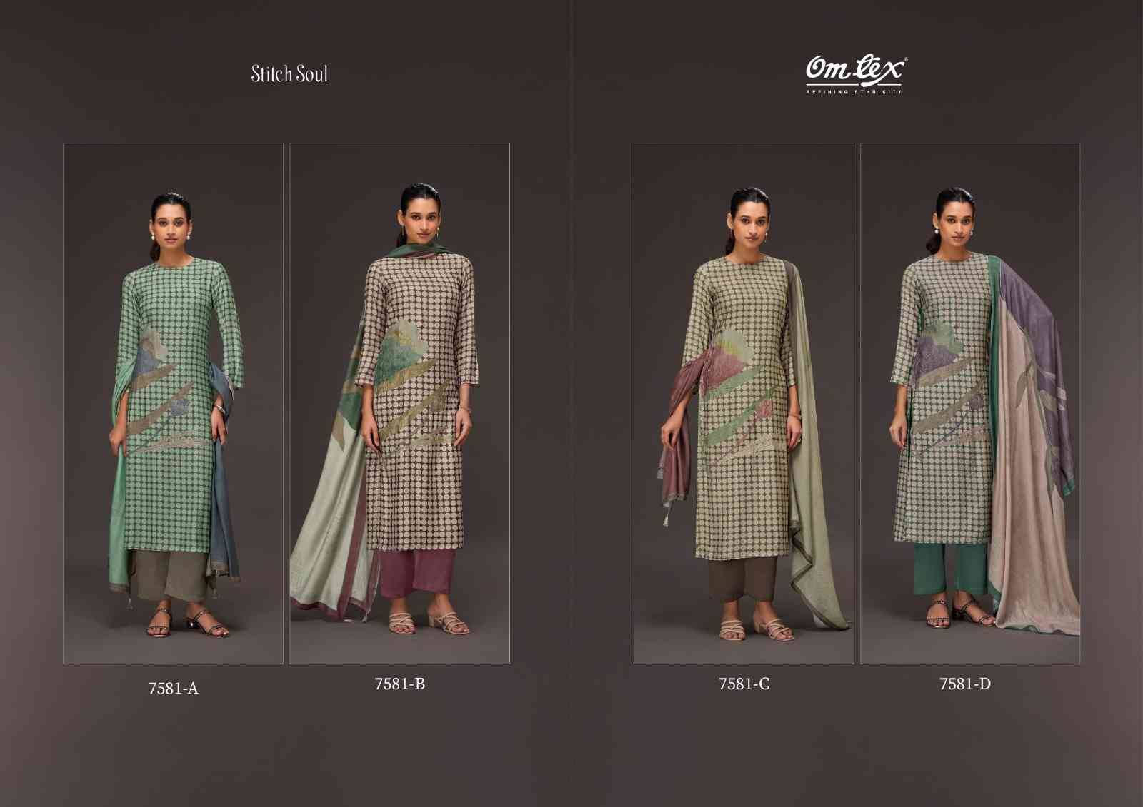 Stitch Soul By Om Tex 7581-A To 7581-D Series Beautiful Suits Stylish Fancy Colorful Party Wear & Ethnic Wear Silk Dresses At Wholesale Price