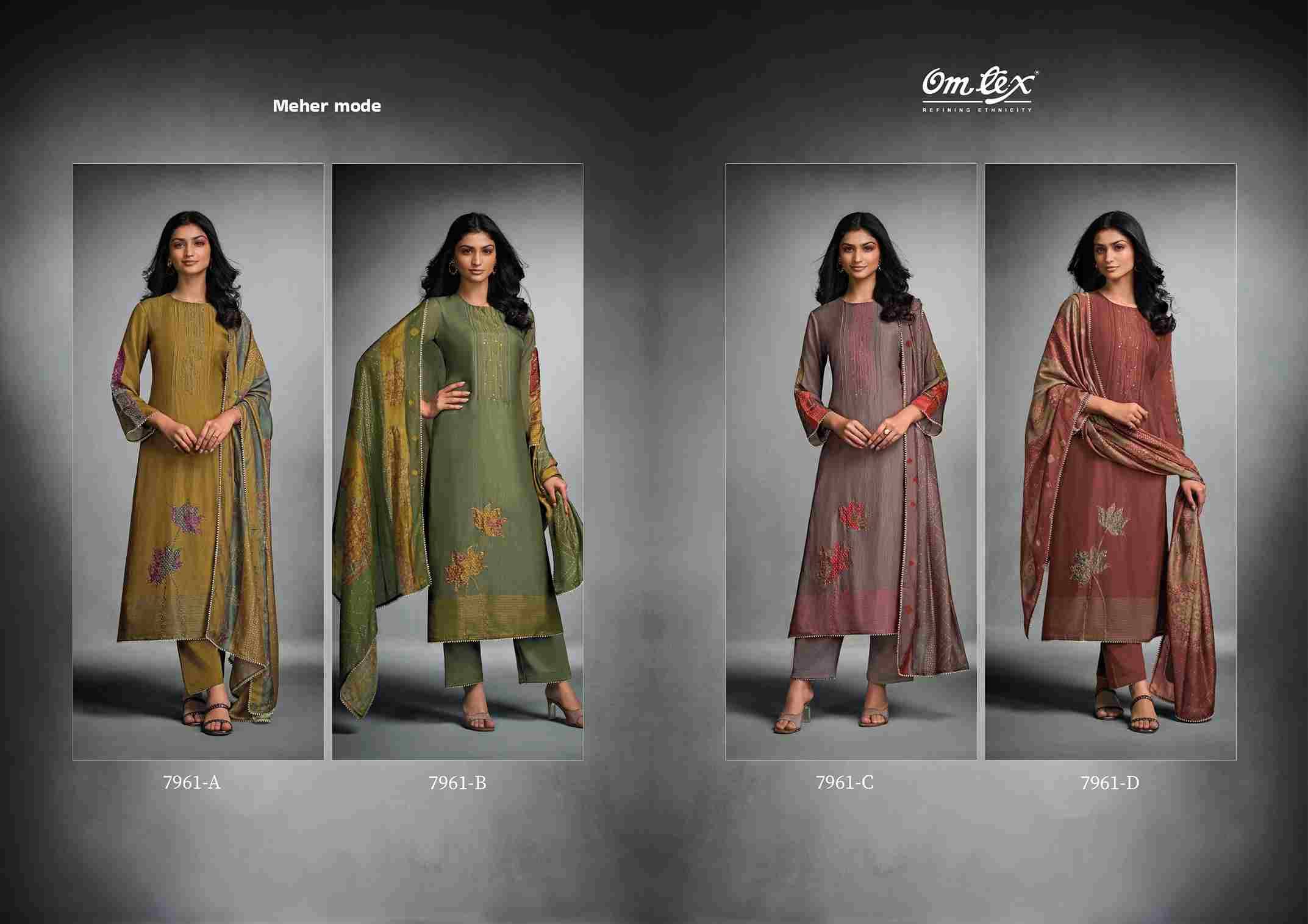 Meher Mode By Om Tex 7961-A To 7961-D Series Beautiful Suits Stylish Fancy Colorful Party Wear & Ethnic Wear Silk Dresses At Wholesale Price