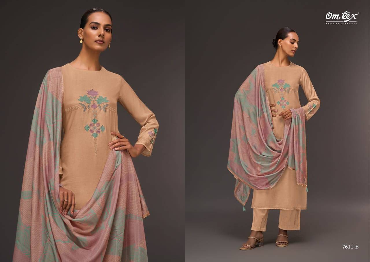 Chic Vibe By Om Tex 7611-A To 7611-D Series Beautiful Suits Stylish Fancy Colorful Party Wear & Ethnic Wear Satin Dresses At Wholesale Price