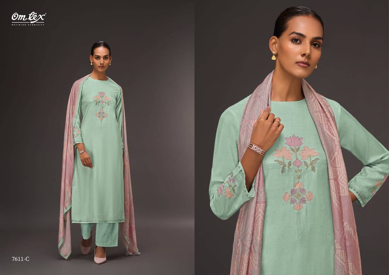 Chic Vibe By Om Tex 7611-A To 7611-D Series Beautiful Suits Stylish Fancy Colorful Party Wear & Ethnic Wear Satin Dresses At Wholesale Price