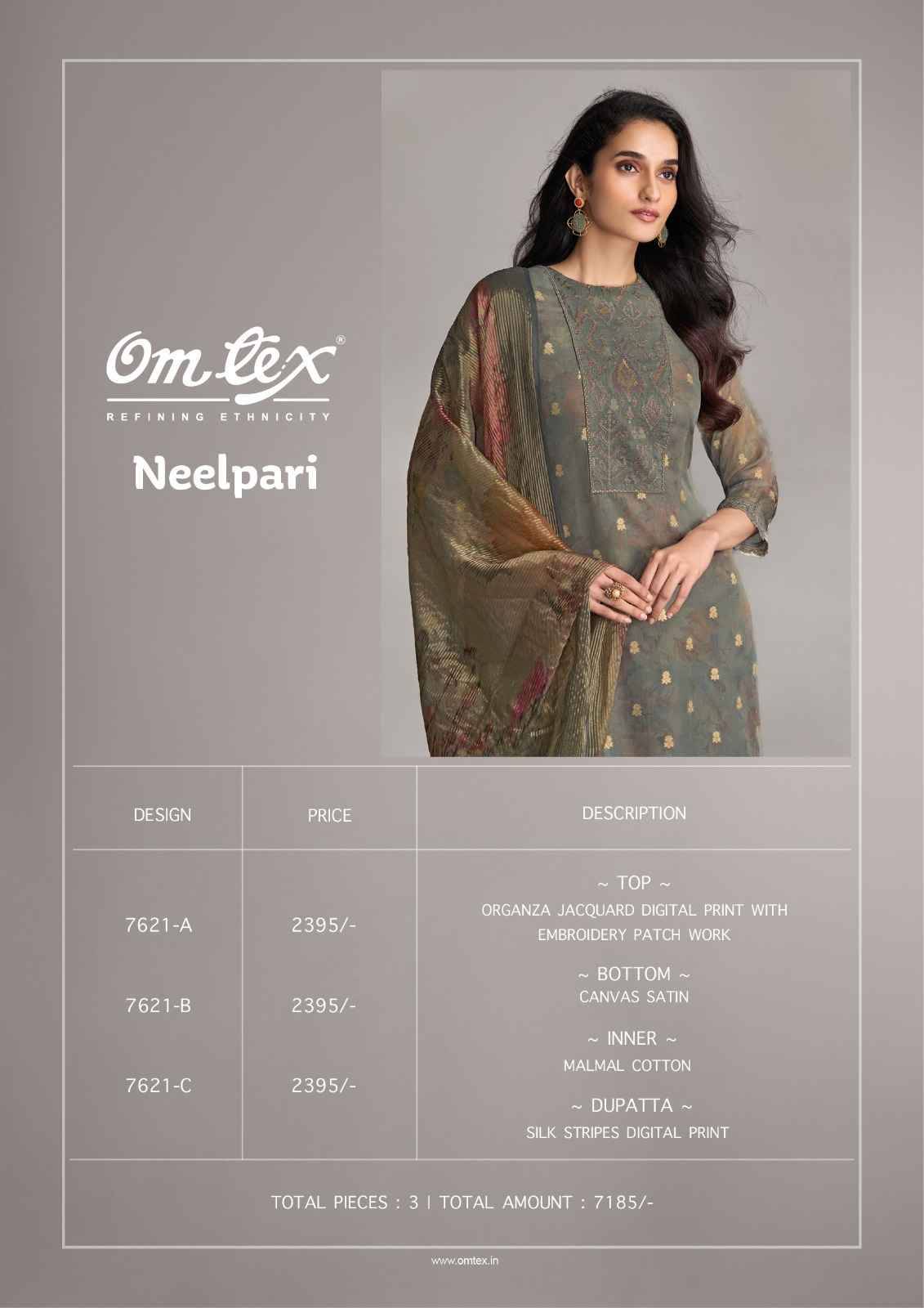 Neelpari By Om Tex 7621-A To 7621-C Series Beautiful Suits Stylish Fancy Colorful Party Wear & Ethnic Wear Organza Jacquard Dresses At Wholesale Price