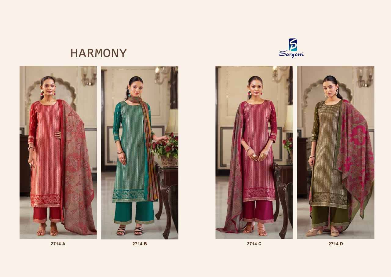 Harmony By Sargam Prints 2714-A To 2714-D Series Beautiful Festive Suits Stylish Fancy Colorful Casual Wear & Ethnic Wear Bemberg Muslin Jacquard Dresses At Wholesale Price