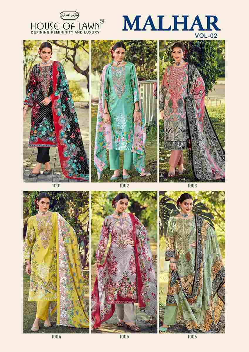Malhar Vol-2 By House Of Lawn 1001 To 1006 Series Beautiful Festive Suits Stylish Fancy Colorful Casual Wear & Ethnic Wear Pure Cotton Print Dresses At Wholesale Price