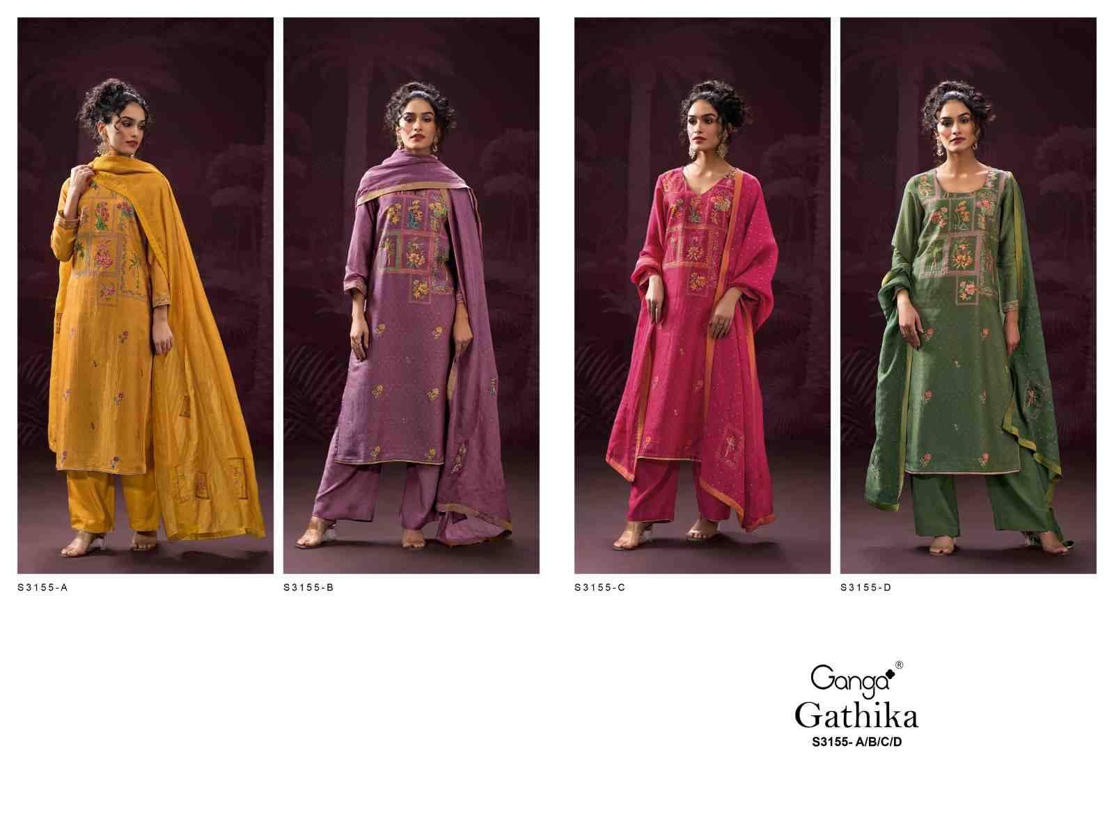 Gathika-3155 By Ganga Fashion 3155-A To 3155-D Series Beautiful Festive Suits Colorful Stylish Fancy Casual Wear & Ethnic Wear Pure Bemberg Silk Jacquard Dresses At Wholesale Price