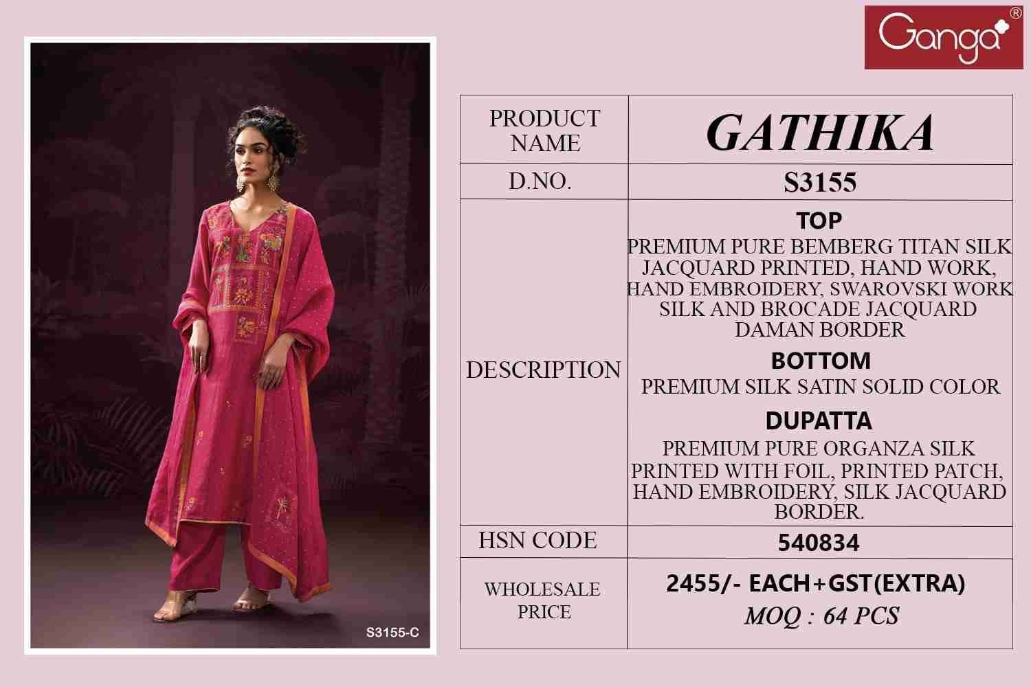 Gathika-3155 By Ganga Fashion 3155-A To 3155-D Series Beautiful Festive Suits Colorful Stylish Fancy Casual Wear & Ethnic Wear Pure Bemberg Silk Jacquard Dresses At Wholesale Price