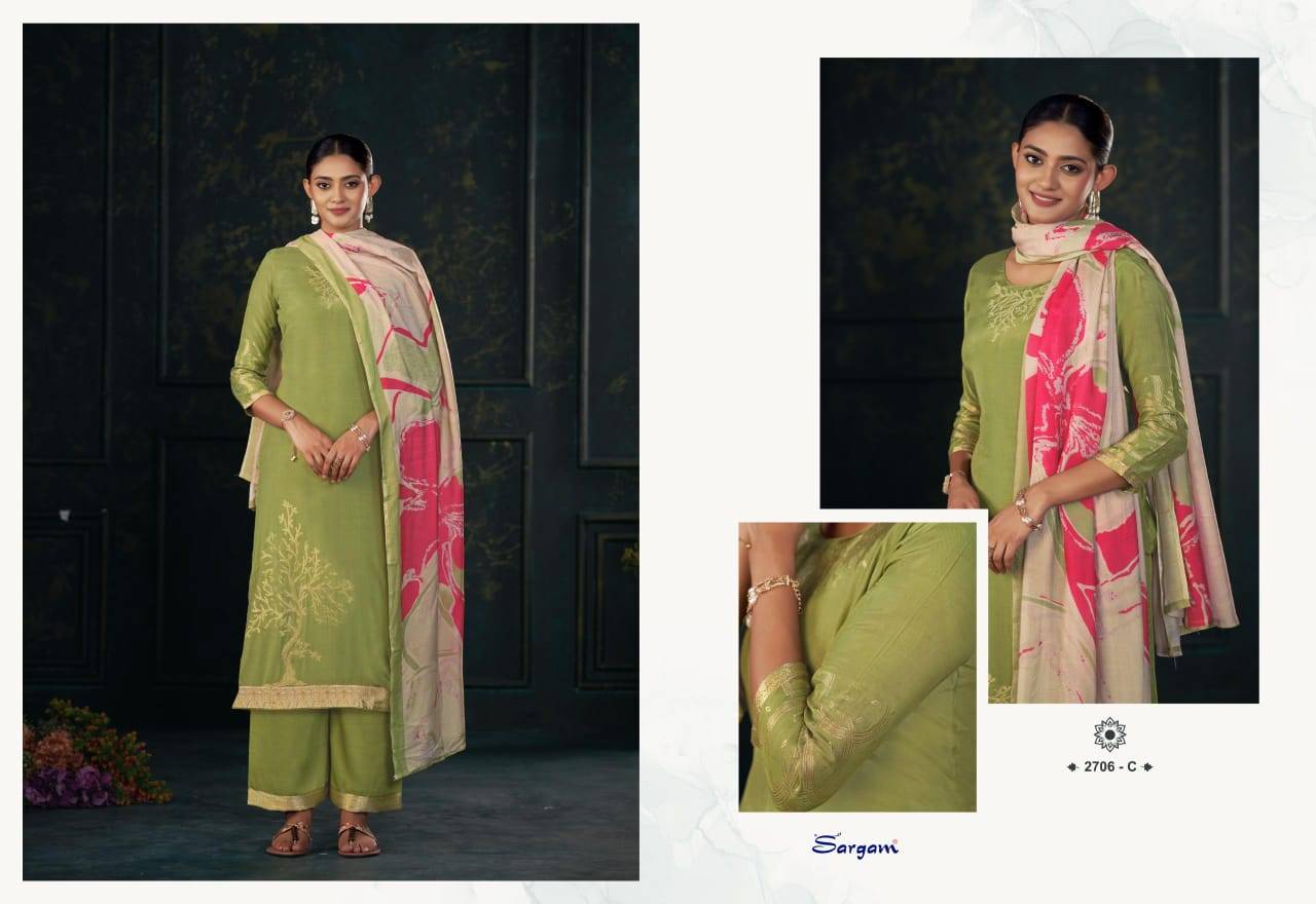 Khushali Vol-2 By Sargam Prints 2706-A To 2706-D Series Beautiful Festive Suits Stylish Fancy Colorful Casual Wear & Ethnic Wear Pure Bemberg Muslin Jacquard Print Dresses At Wholesale Price