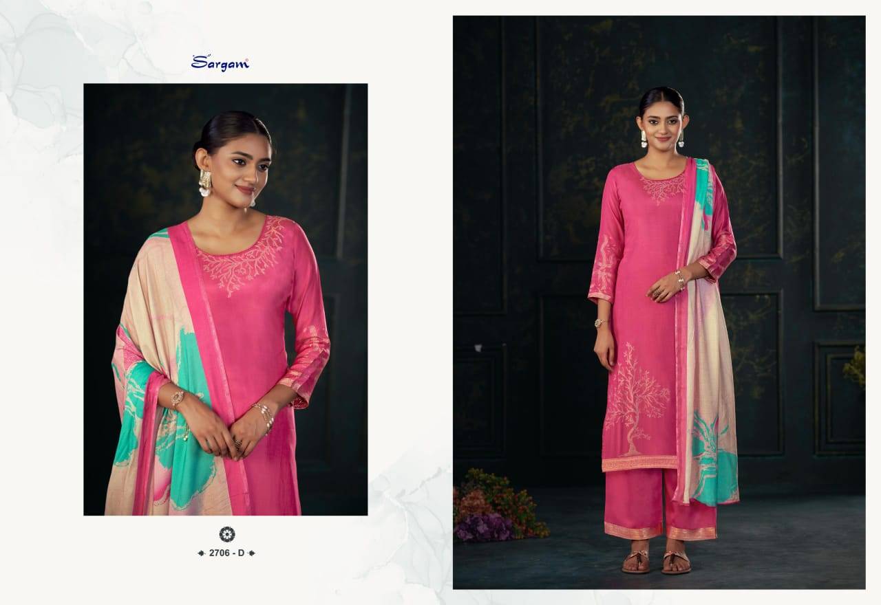Khushali Vol-2 By Sargam Prints 2706-A To 2706-D Series Beautiful Festive Suits Stylish Fancy Colorful Casual Wear & Ethnic Wear Pure Bemberg Muslin Jacquard Print Dresses At Wholesale Price