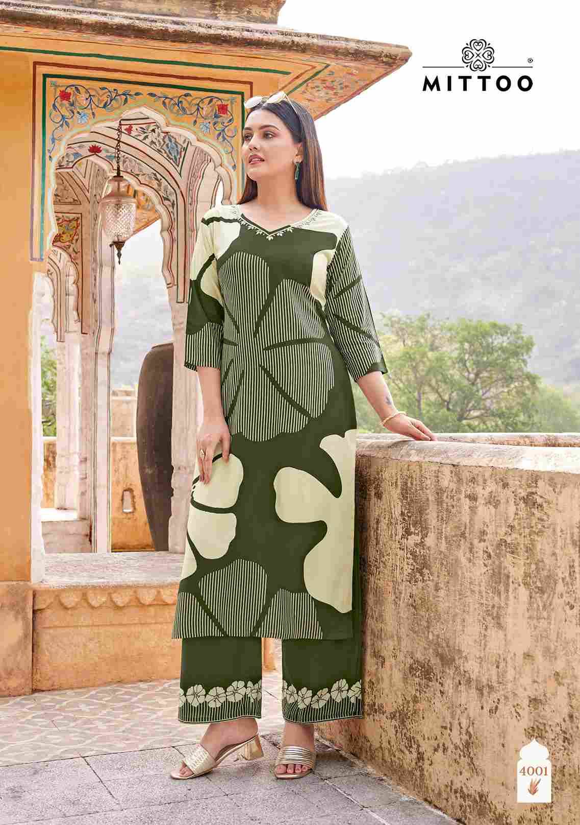 Naisha By Mittoo 4001 To 4006 Series Designer Stylish Fancy Colorful Beautiful Party Wear & Ethnic Wear Collection Rayon Print Kurtis With Bottom At Wholesale Price