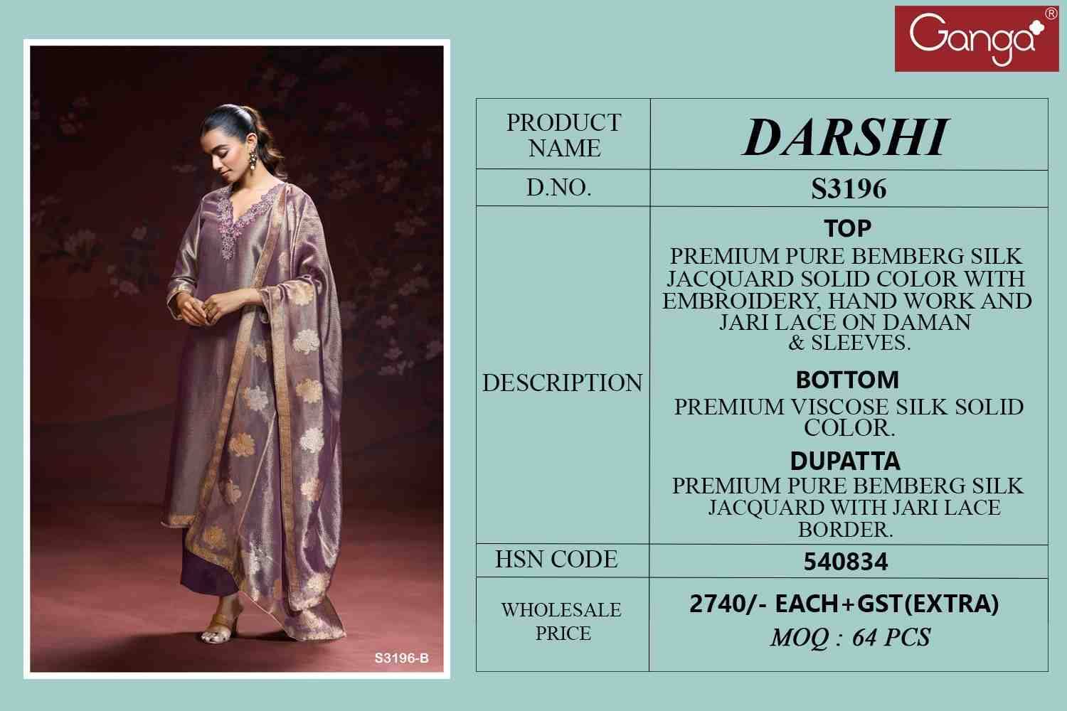 Darshi-3196 By Ganga Fashion 3196-A To 3796-B Series Beautiful Festive Suits Colorful Stylish Fancy Casual Wear & Ethnic Wear Pure Bemberg Silk Dresses At Wholesale Price