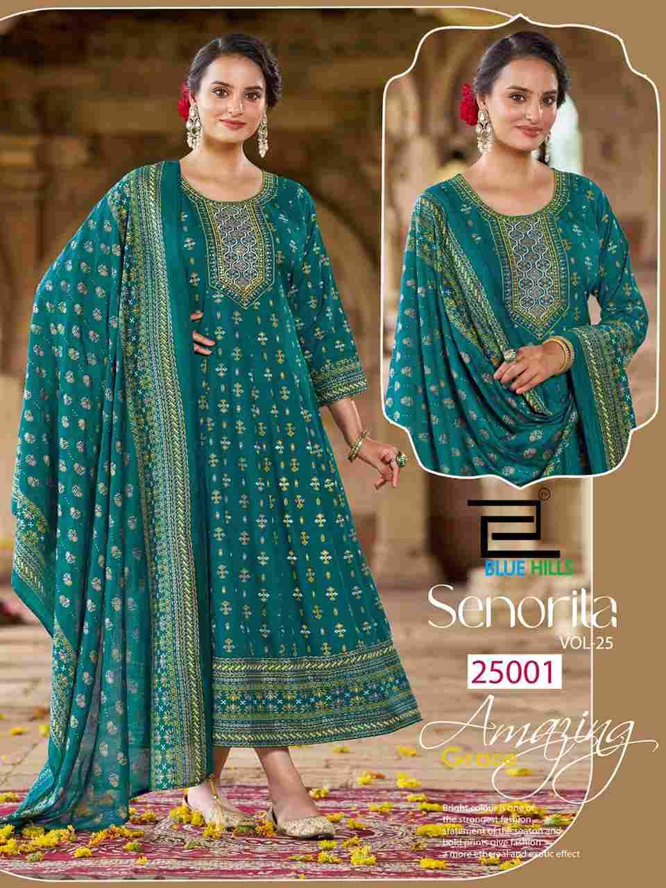 Senorita Vol-25 By Blue Hills 25001 To 25006 Series Designer Stylish Fancy Colorful Beautiful Party Wear & Ethnic Wear Collection Rayon Foil Gowns With Dupatta At Wholesale Price