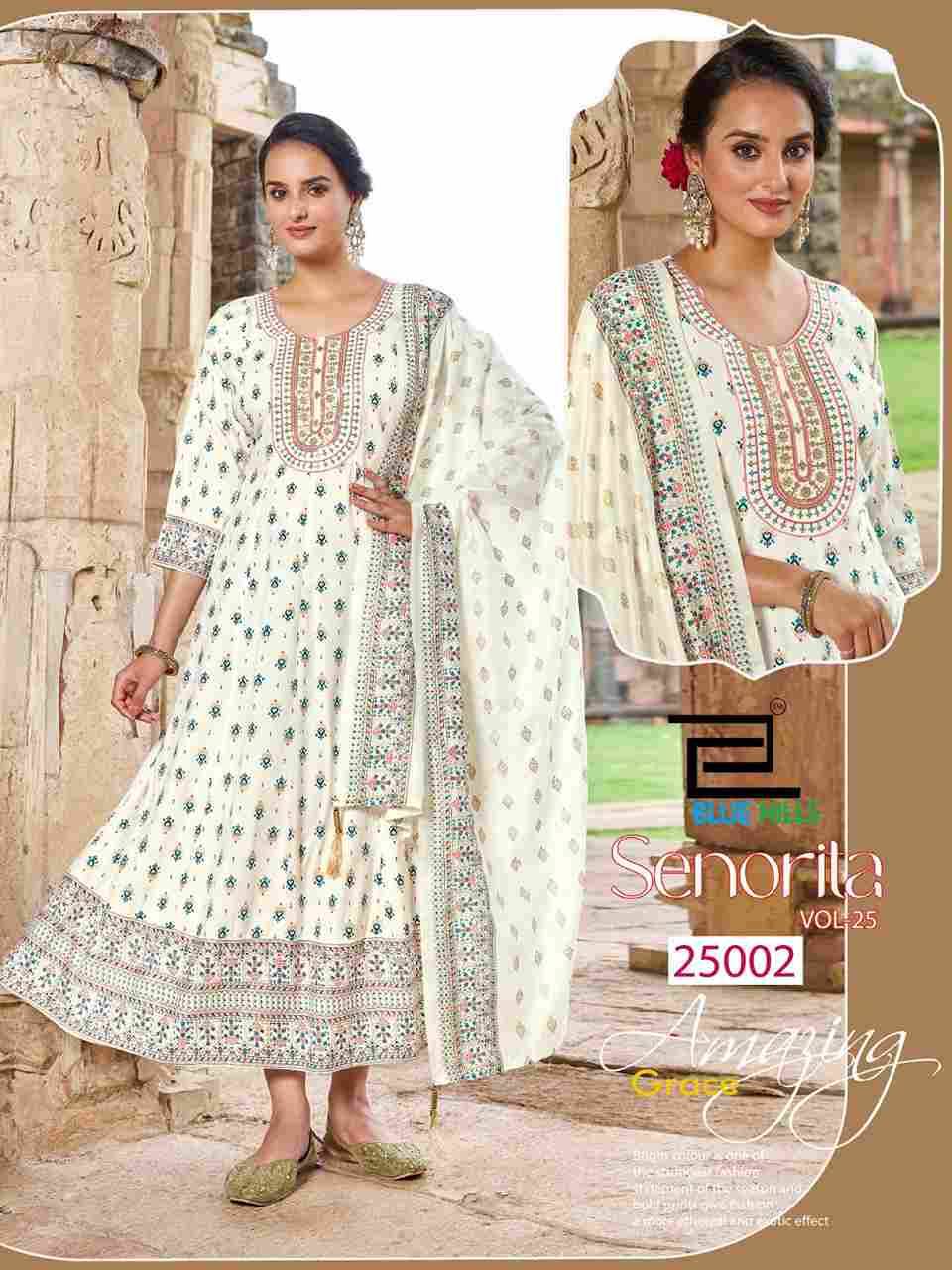 Senorita Vol-25 By Blue Hills 25001 To 25006 Series Designer Stylish Fancy Colorful Beautiful Party Wear & Ethnic Wear Collection Rayon Foil Gowns With Dupatta At Wholesale Price