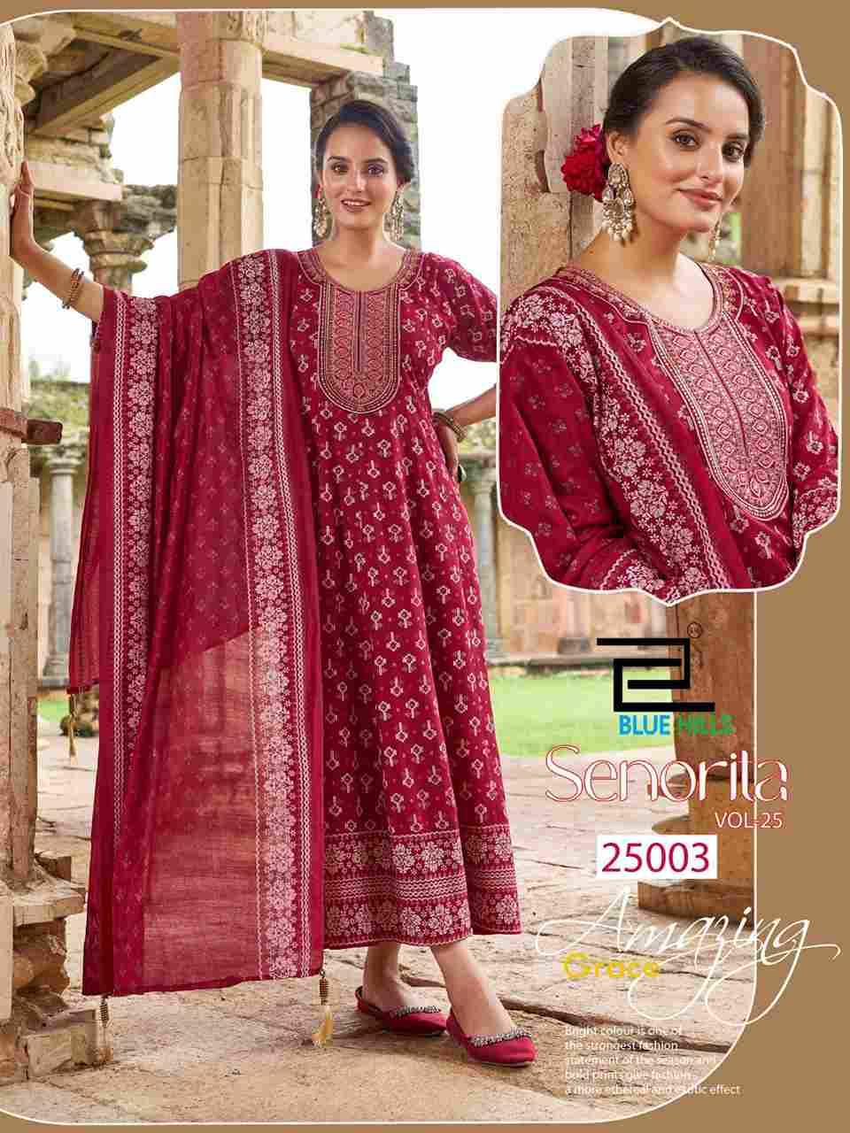 Senorita Vol-25 By Blue Hills 25001 To 25006 Series Designer Stylish Fancy Colorful Beautiful Party Wear & Ethnic Wear Collection Rayon Foil Gowns With Dupatta At Wholesale Price