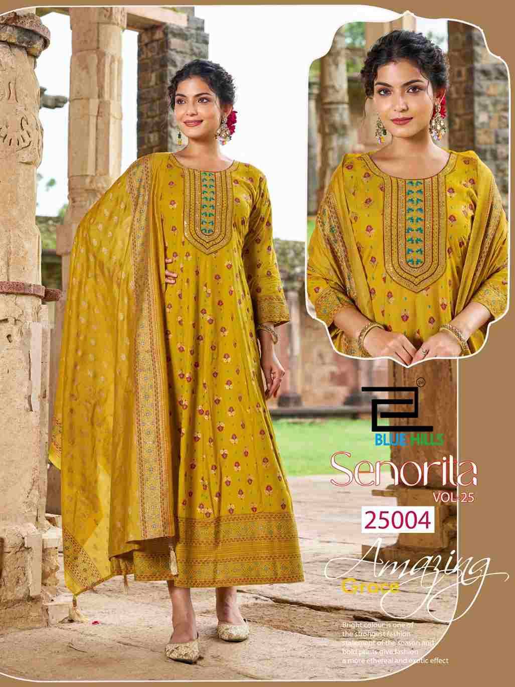 Senorita Vol-25 By Blue Hills 25001 To 25006 Series Designer Stylish Fancy Colorful Beautiful Party Wear & Ethnic Wear Collection Rayon Foil Gowns With Dupatta At Wholesale Price