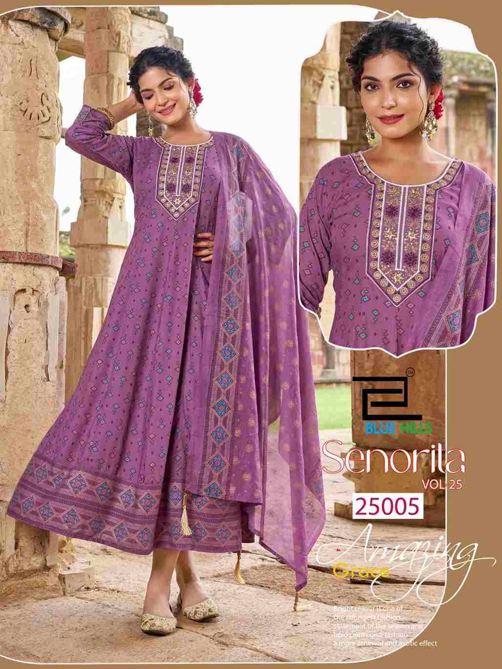Senorita Vol-25 By Blue Hills 25001 To 25006 Series Designer Stylish Fancy Colorful Beautiful Party Wear & Ethnic Wear Collection Rayon Foil Gowns With Dupatta At Wholesale Price