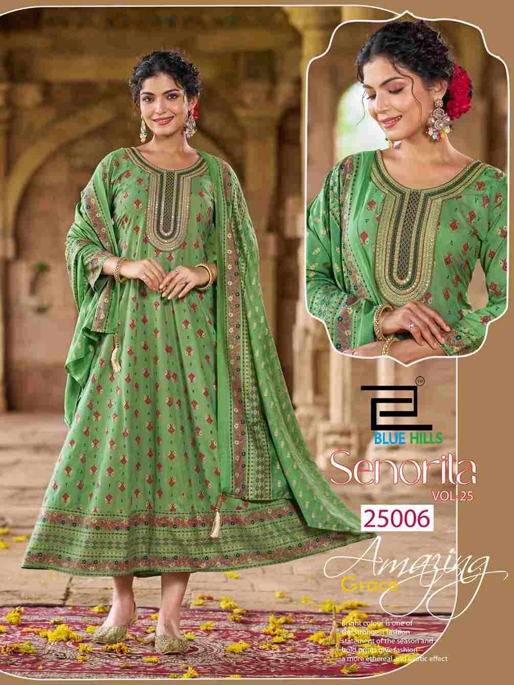 Senorita Vol-25 By Blue Hills 25001 To 25006 Series Designer Stylish Fancy Colorful Beautiful Party Wear & Ethnic Wear Collection Rayon Foil Gowns With Dupatta At Wholesale Price