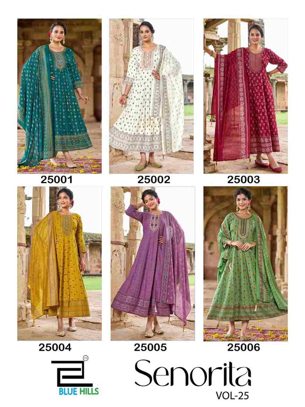 Senorita Vol-25 By Blue Hills 25001 To 25006 Series Designer Stylish Fancy Colorful Beautiful Party Wear & Ethnic Wear Collection Rayon Foil Gowns With Dupatta At Wholesale Price