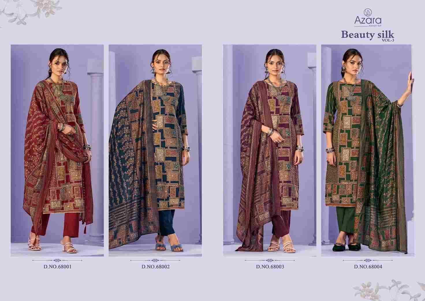 Beauty Silk Vol-3 By Azara 68001 To 68004 Series Beautiful Festive Suits Stylish Fancy Colorful Casual Wear & Ethnic Wear Muslin Print Dresses At Wholesale Price