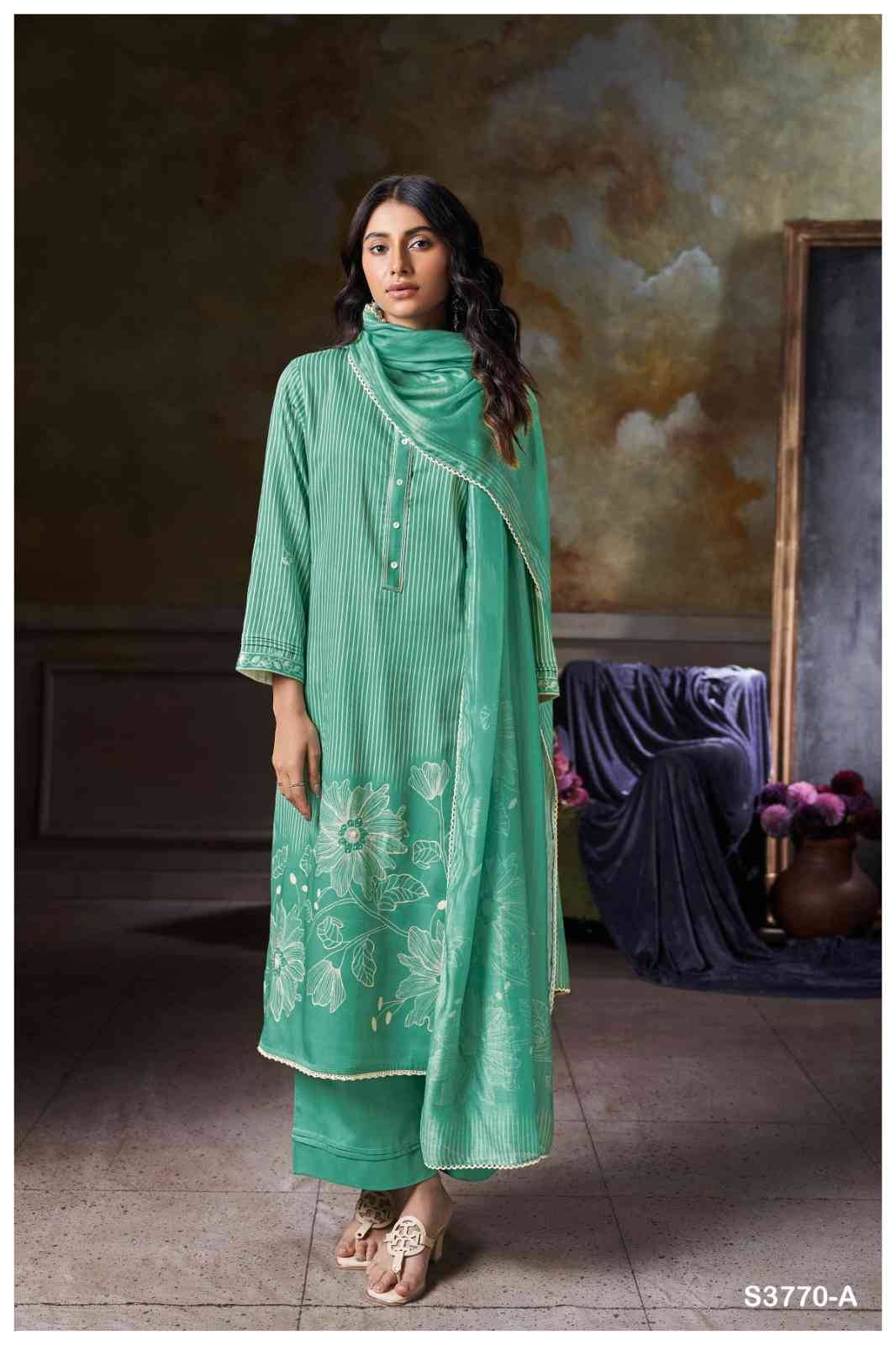Junia-3770 By Ganga Fashion 3770-A To 3770-D Series Beautiful Festive Suits Colorful Stylish Fancy Casual Wear & Ethnic Wear Pure Cotton Satin Dresses At Wholesale Price