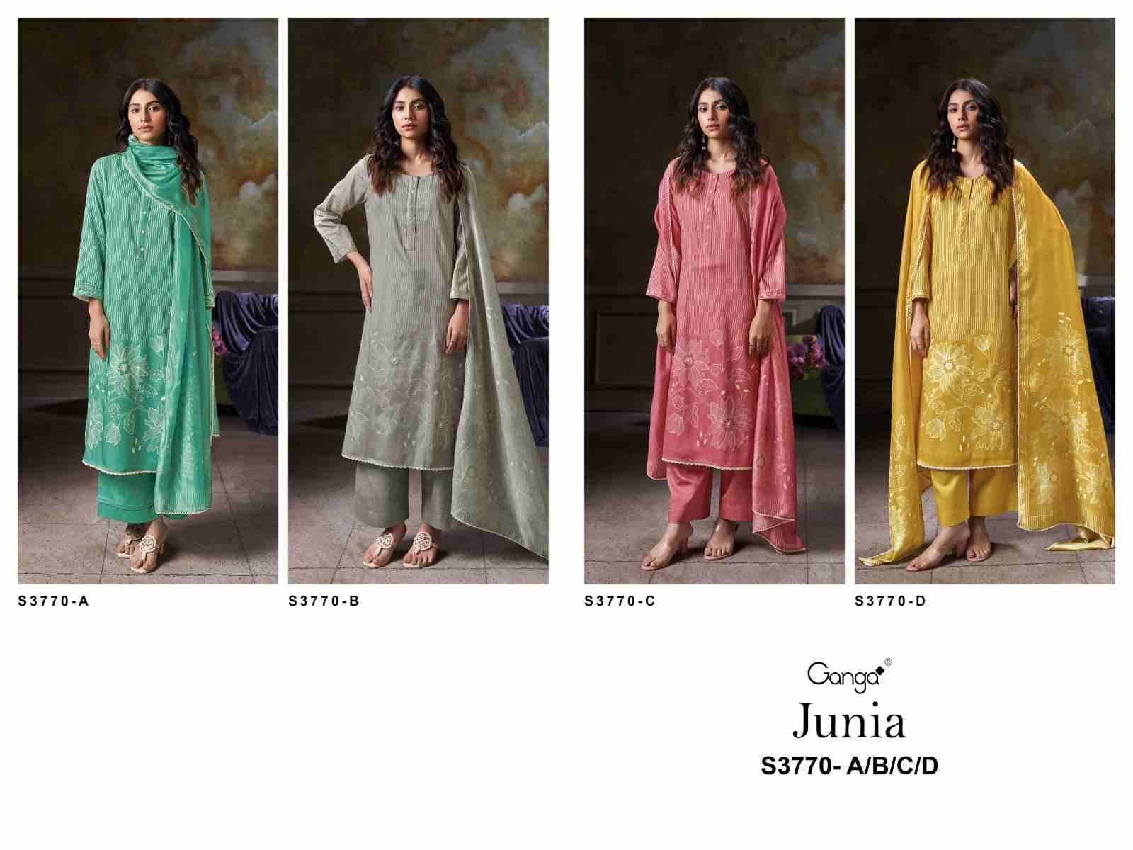 Junia-3770 By Ganga Fashion 3770-A To 3770-D Series Beautiful Festive Suits Colorful Stylish Fancy Casual Wear & Ethnic Wear Pure Cotton Satin Dresses At Wholesale Price