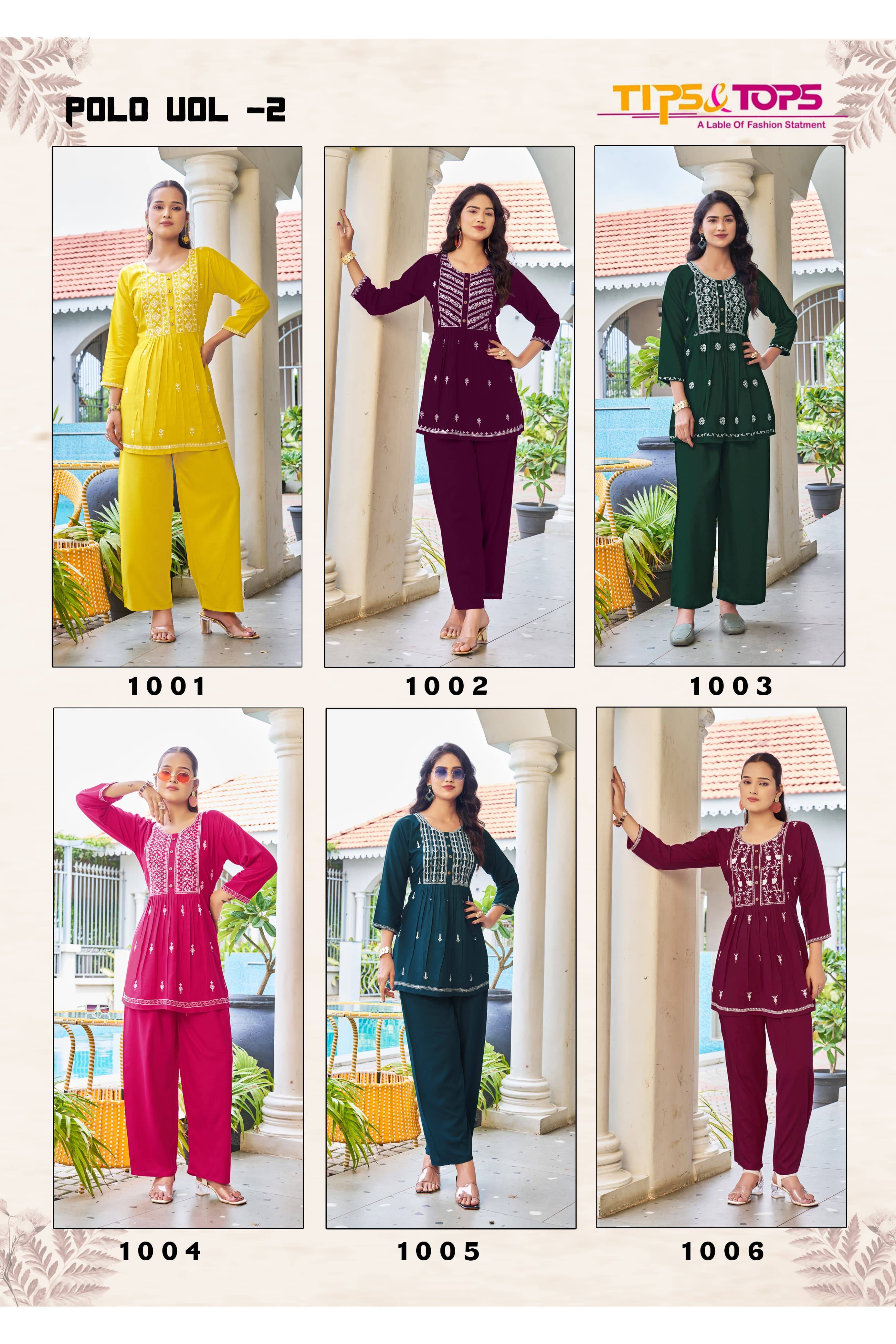 Polo Vol-2 By Tips And Tops 1001 To 1006 Series Designer Stylish Fancy Colorful Beautiful Party Wear & Ethnic Wear Collection Rayon Slub Co-Ords At Wholesale Price