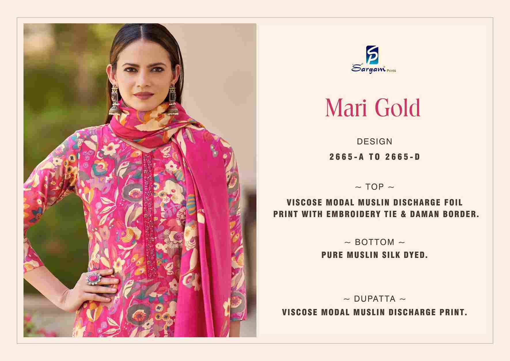 Mari Gold By Sargam Prints 2665-A To 2665-D Series Beautiful Festive Suits Stylish Fancy Colorful Casual Wear & Ethnic Wear Pure Viscose Muslin Print Dresses At Wholesale Price
