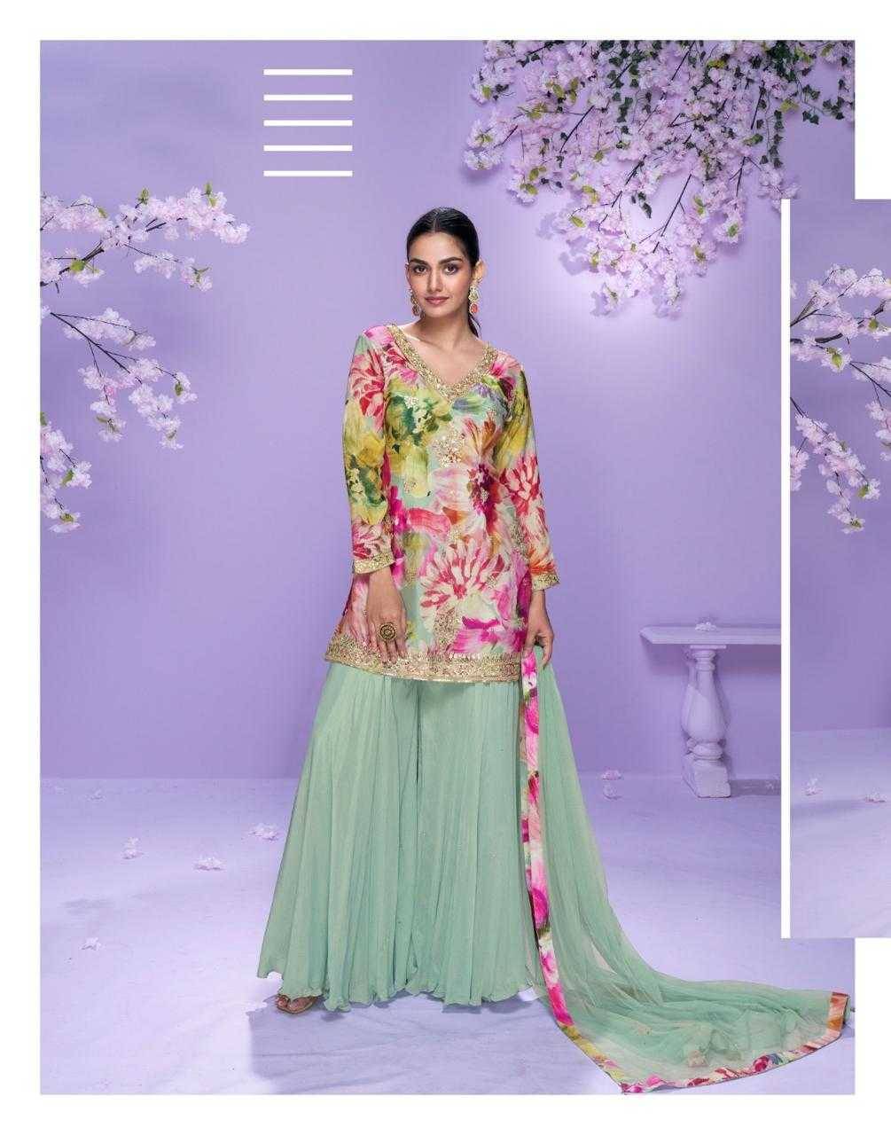 Vaani By Sayuri 10041 To 10044 Series Beautiful Sharara Suits Colorful Stylish Fancy Casual Wear & Ethnic Wear Chinnon Silk Dresses At Wholesale Price