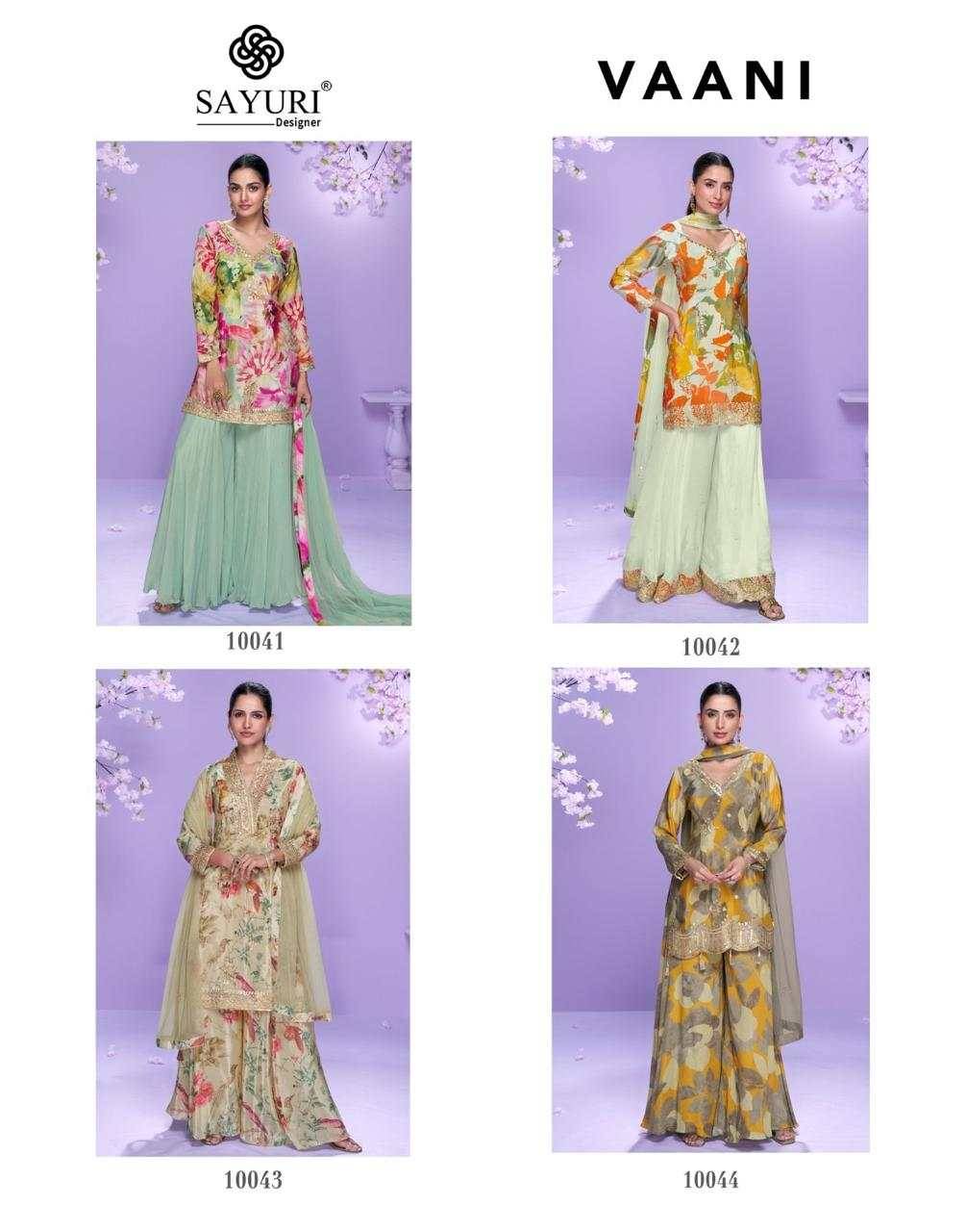 Vaani By Sayuri 10041 To 10044 Series Beautiful Sharara Suits Colorful Stylish Fancy Casual Wear & Ethnic Wear Chinnon Silk Dresses At Wholesale Price