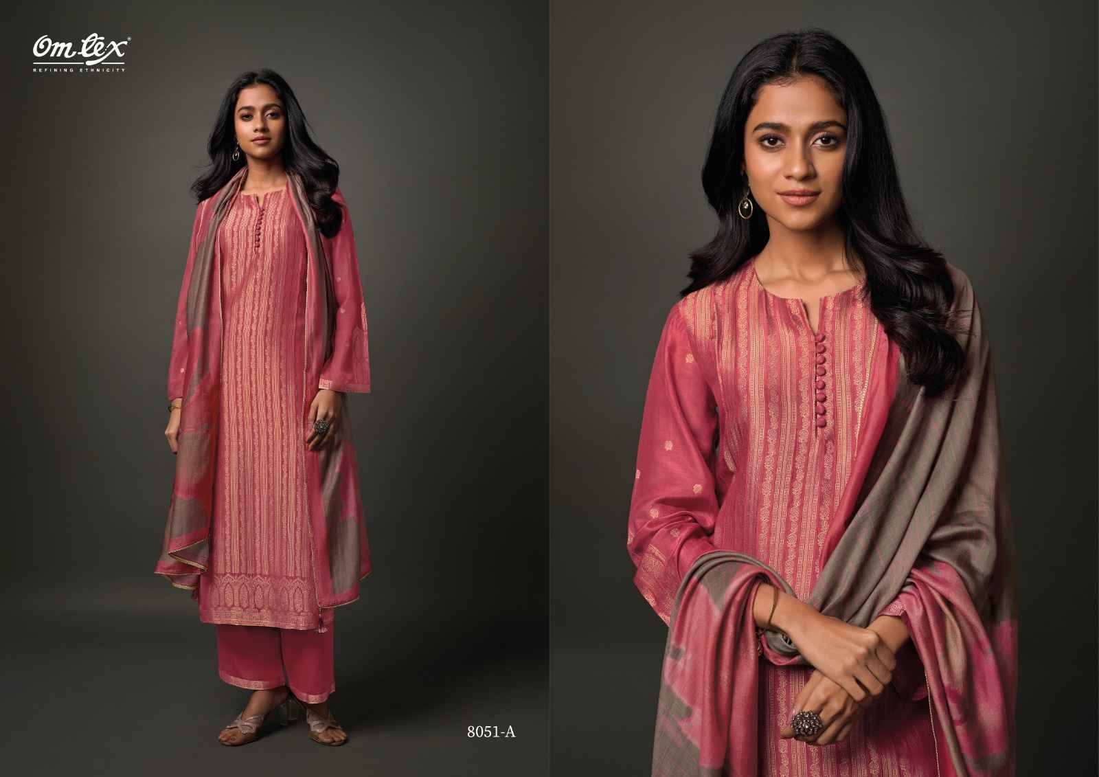 Saanvika By Om Tex 8051-A To 8051-C Series Beautiful Suits Stylish Fancy Colorful Party Wear & Ethnic Wear Muslin Jacquard Dresses At Wholesale Price