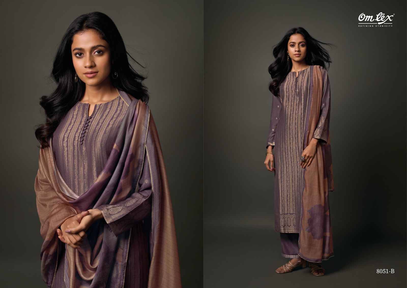Saanvika By Om Tex 8051-A To 8051-C Series Beautiful Suits Stylish Fancy Colorful Party Wear & Ethnic Wear Muslin Jacquard Dresses At Wholesale Price
