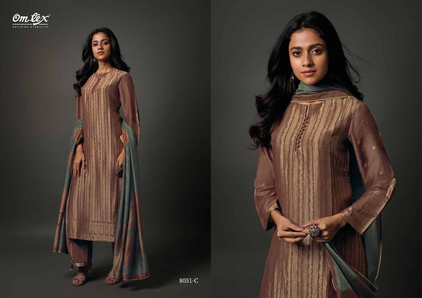 Saanvika By Om Tex 8051-A To 8051-C Series Beautiful Suits Stylish Fancy Colorful Party Wear & Ethnic Wear Muslin Jacquard Dresses At Wholesale Price
