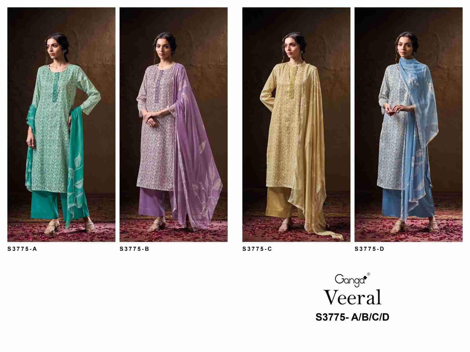Veeral-3775 By Ganga Fashion 3775-A To 3775-D Series Beautiful Festive Suits Colorful Stylish Fancy Casual Wear & Ethnic Wear Cotton Satin Dresses At Wholesale Price