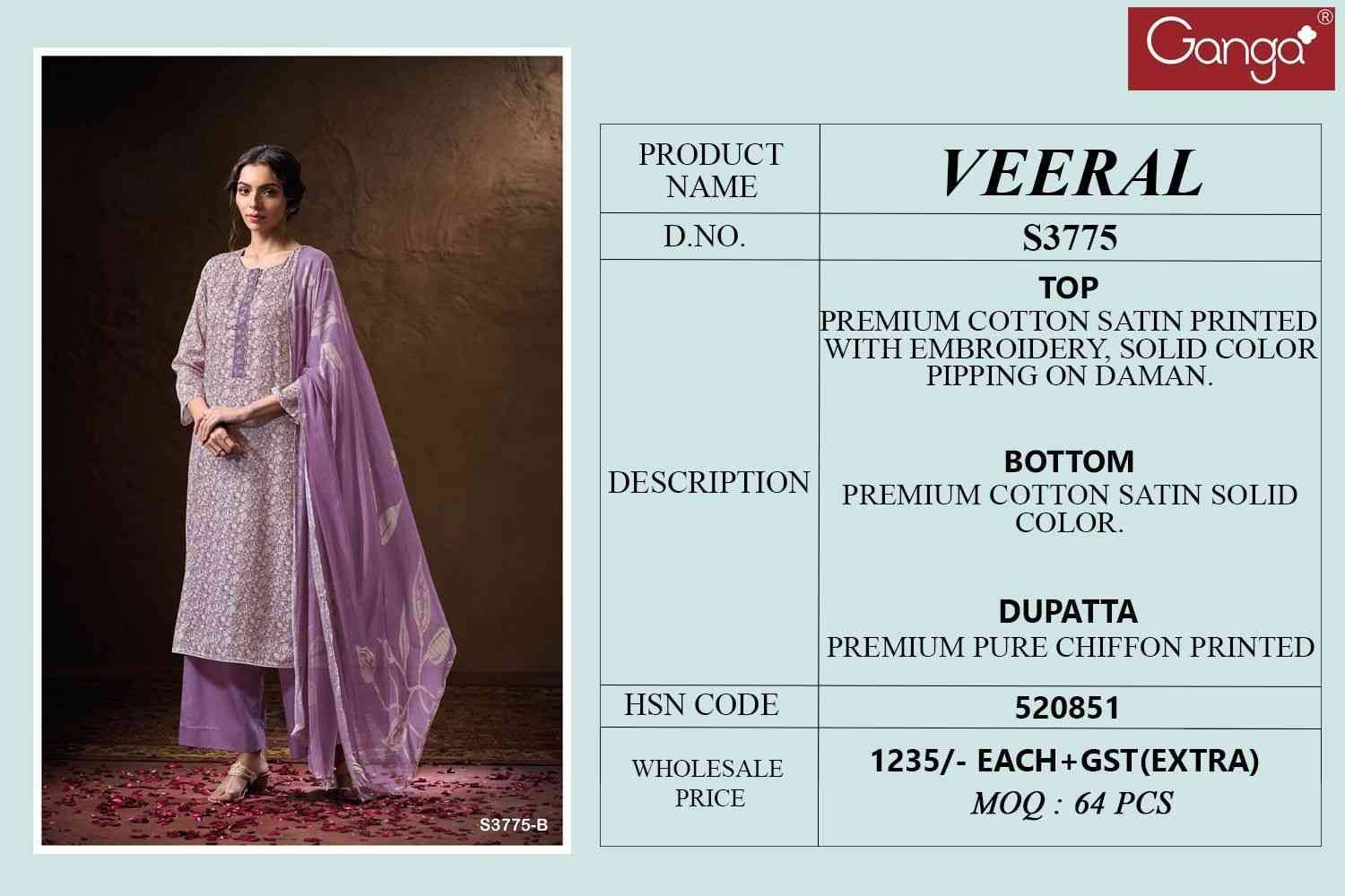 Veeral-3775 By Ganga Fashion 3775-A To 3775-D Series Beautiful Festive Suits Colorful Stylish Fancy Casual Wear & Ethnic Wear Cotton Satin Dresses At Wholesale Price
