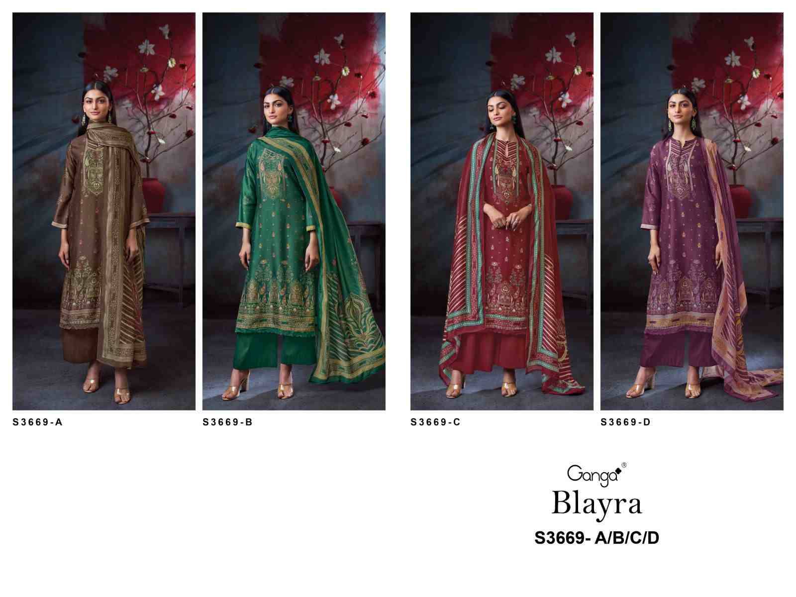 Blayra-3669 By Ganga Fashion 3669-A To 3669-D Series Beautiful Festive Suits Colorful Stylish Fancy Casual Wear & Ethnic Wear Pure Bemberg Silk Dresses At Wholesale Price