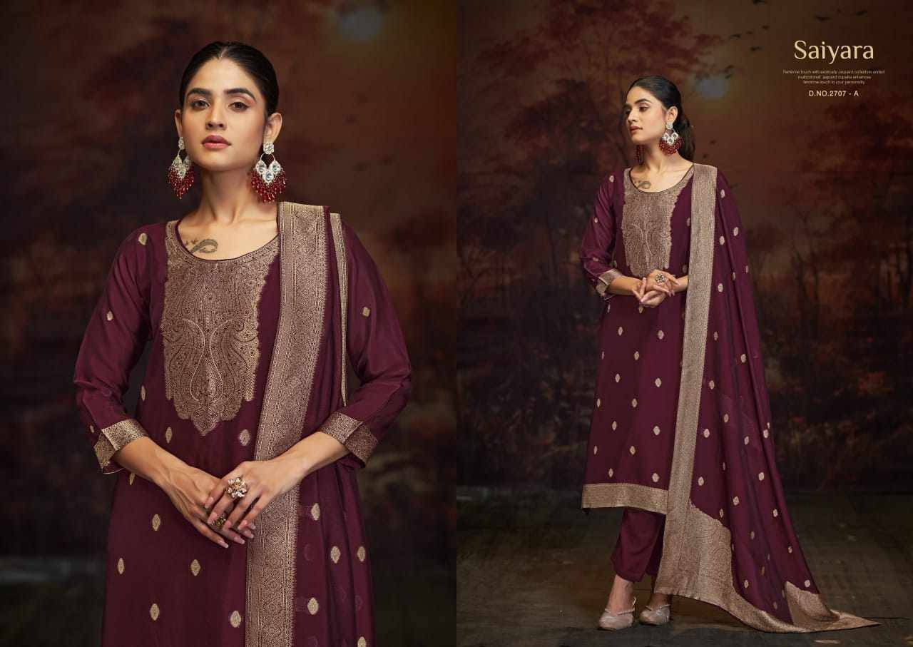 Saiyara By Sargam Prints 2707-A To 2707-D Series Beautiful Festive Suits Stylish Fancy Colorful Casual Wear & Ethnic Wear Pure Viscose Silk Jacquard Print Dresses At Wholesale Price