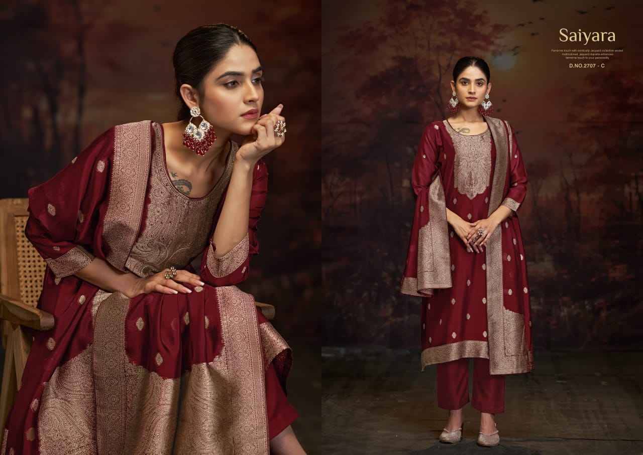 Saiyara By Sargam Prints 2707-A To 2707-D Series Beautiful Festive Suits Stylish Fancy Colorful Casual Wear & Ethnic Wear Pure Viscose Silk Jacquard Print Dresses At Wholesale Price