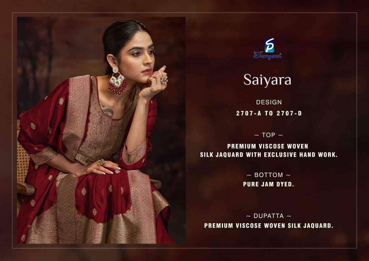 Saiyara By Sargam Prints 2707-A To 2707-D Series Beautiful Festive Suits Stylish Fancy Colorful Casual Wear & Ethnic Wear Pure Viscose Silk Jacquard Print Dresses At Wholesale Price