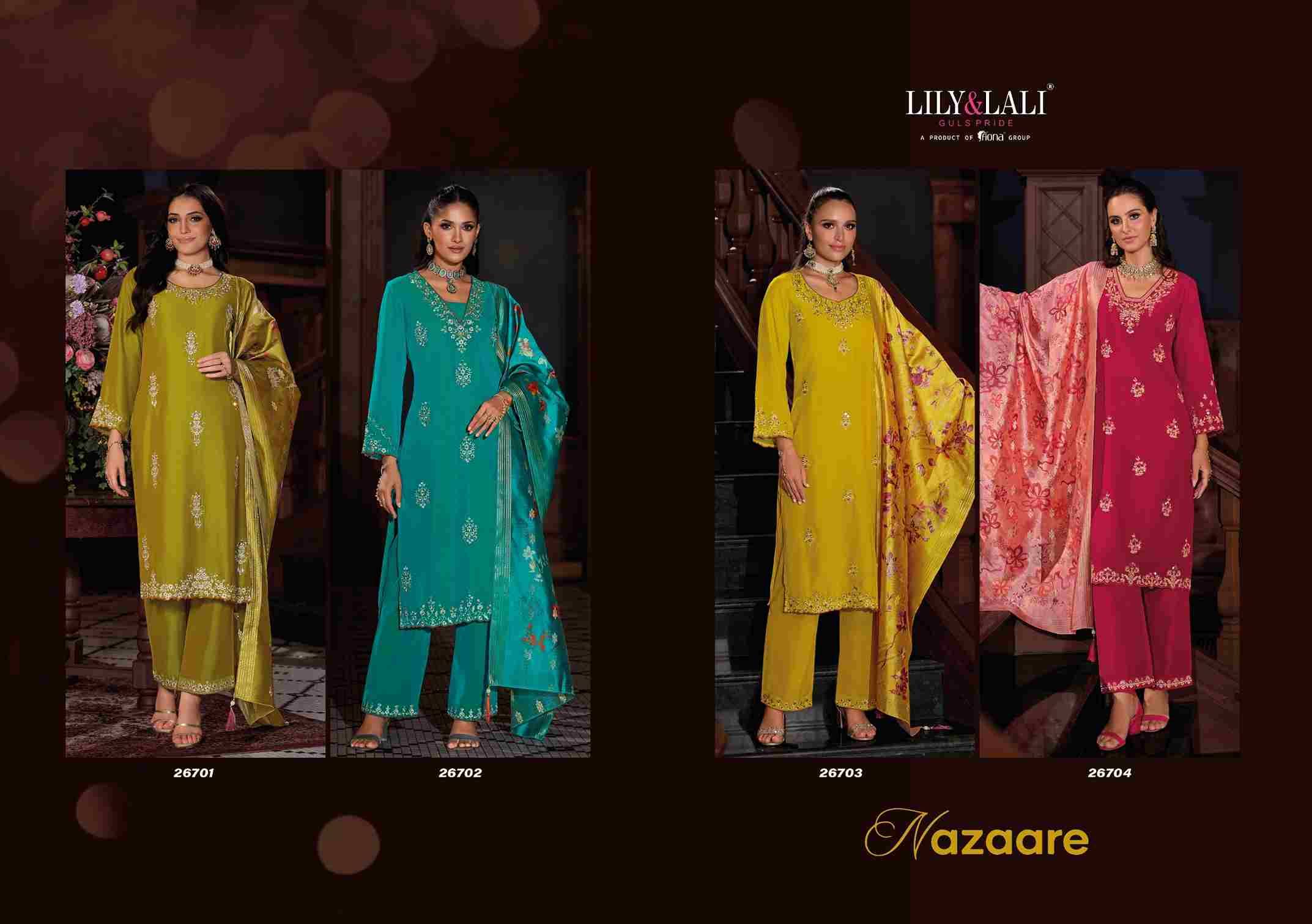 Nazaare By Lily And Lali 27601 To 27604 Series Beautiful Festive Suits Colorful Stylish Fancy Casual Wear & Ethnic Wear Viscose Silk Embroidery Dresses At Wholesale Price
