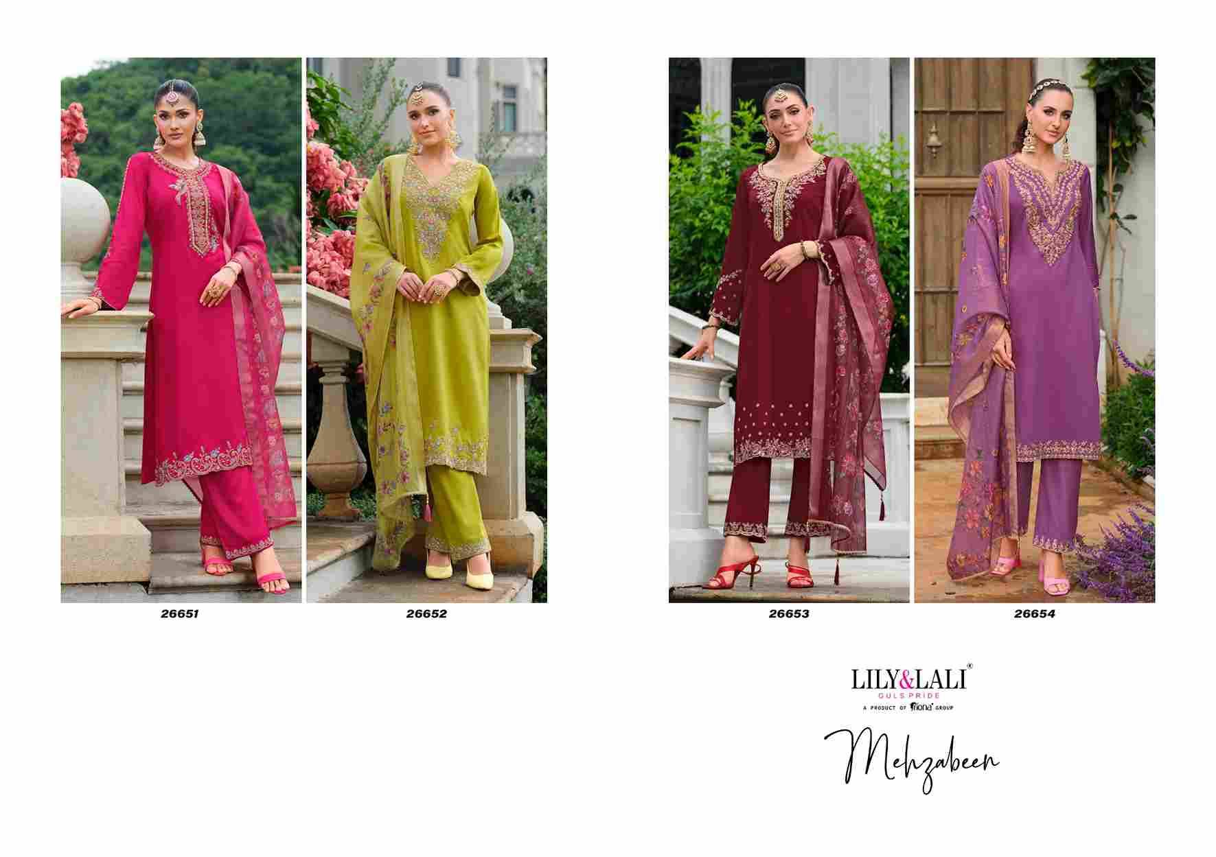 Mehzabeen By Lily And Lali 26651 To 26654 Series Beautiful Festive Suits Colorful Stylish Fancy Casual Wear & Ethnic Wear Viscose Silk Embroidery Dresses At Wholesale Price