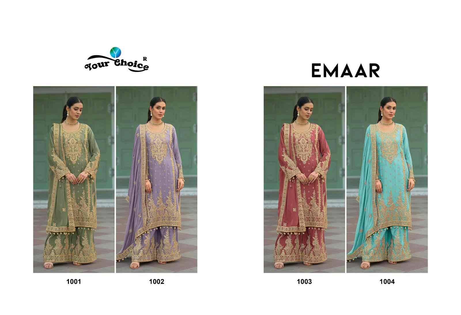Emaar By Your Choice 1001 To 1004 Series Designer Sharara Suits Collection Beautiful Stylish Fancy Colorful Party Wear & Occasional Wear Chinnon Dresses At Wholesale Price