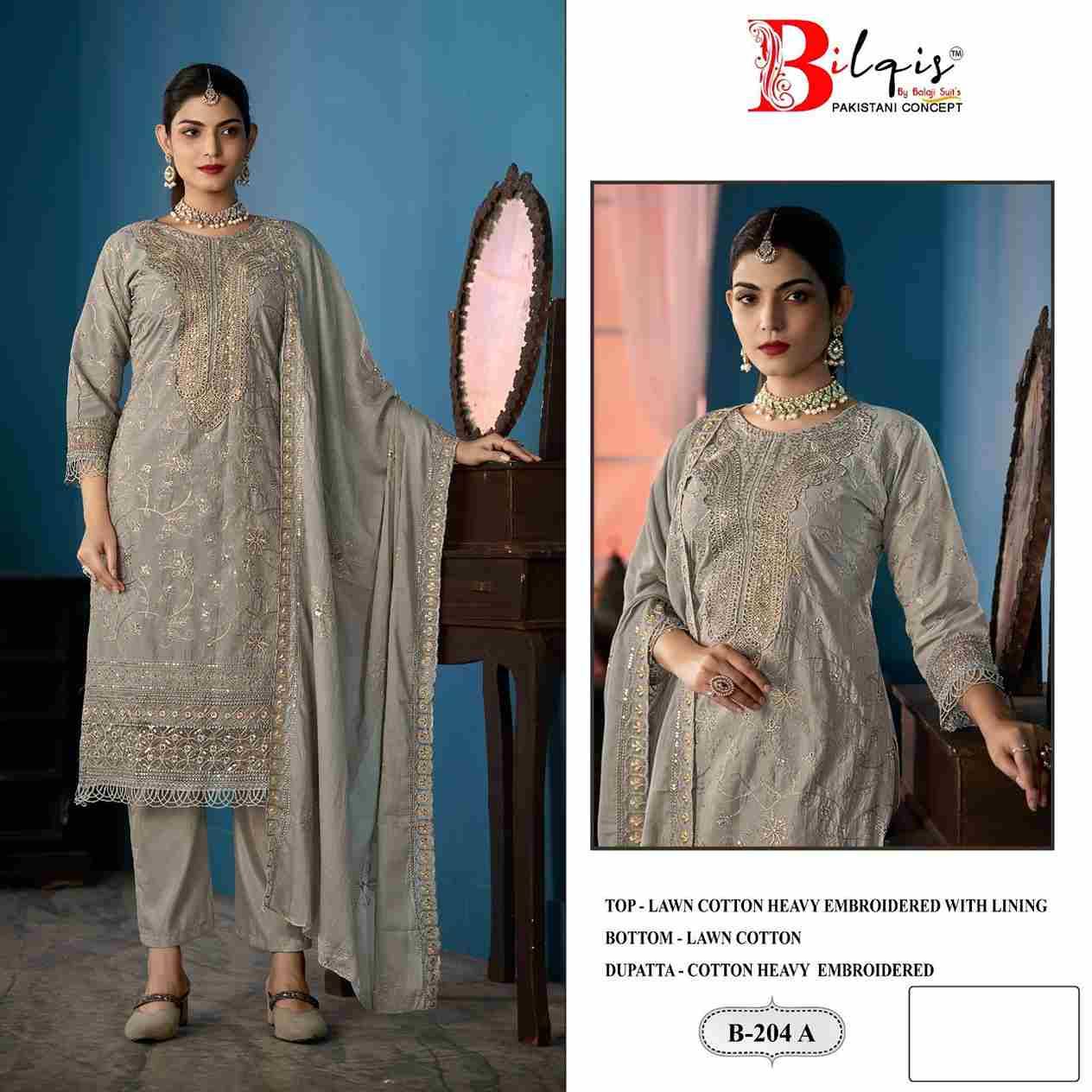 Bilqis 204 Colours By Bilqis 204-A To 204-D Series Beautiful Pakistani Suits Stylish Fancy Colorful Party Wear & Occasional Wear Cotton Lawn Embroidery Dresses At Wholesale Price