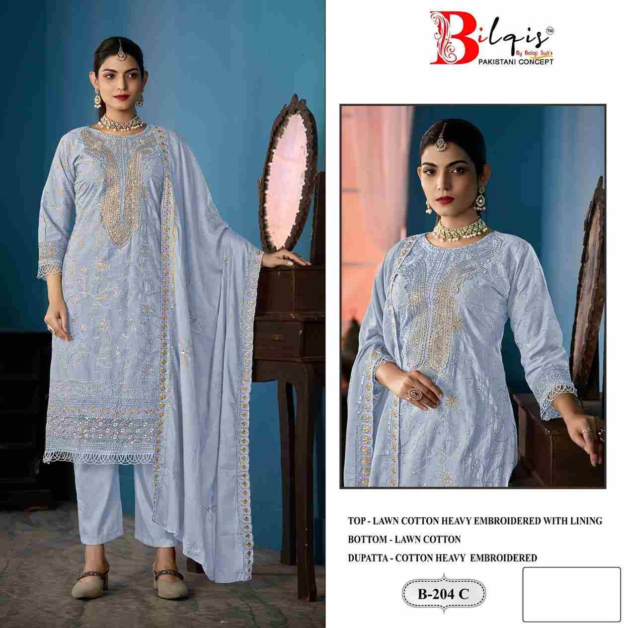 Bilqis 204 Colours By Bilqis 204-A To 204-D Series Beautiful Pakistani Suits Stylish Fancy Colorful Party Wear & Occasional Wear Cotton Lawn Embroidery Dresses At Wholesale Price