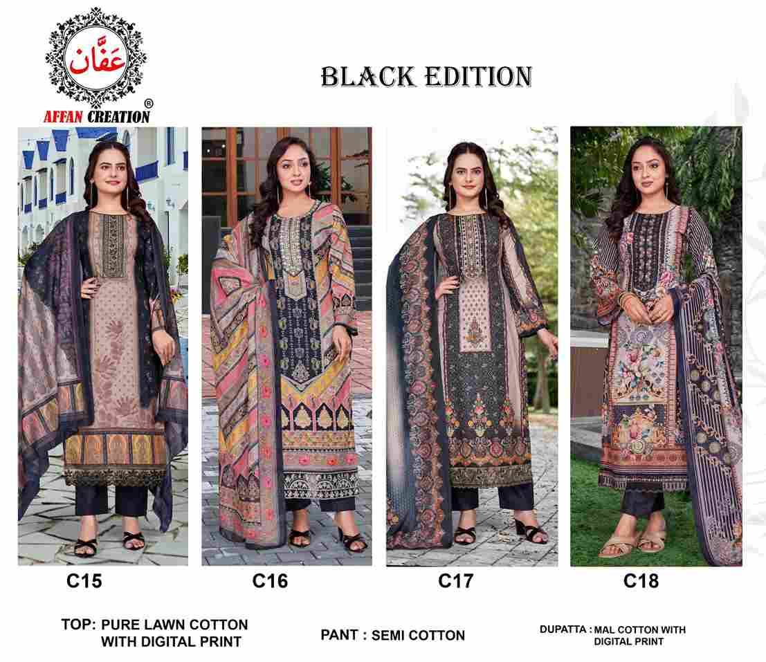 Black Edition By Affan Creation 15 To 18 Series Designer Pakistani Suits Beautiful Fancy Stylish Colorful Party Wear & Occasional Wear Pure Lawn Cotton Dresses At Wholesale Price