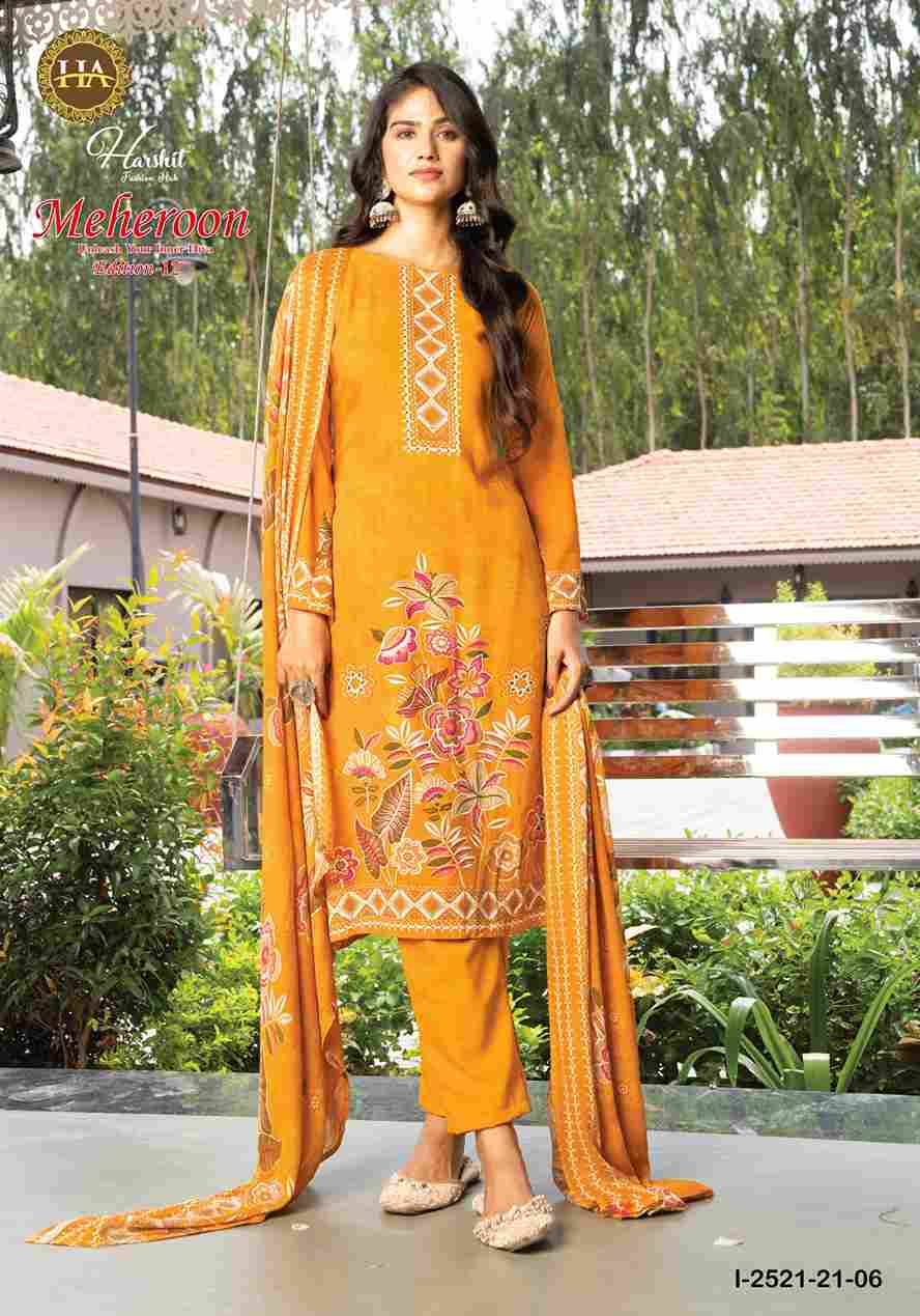 Meheroon Vol-12 By Harshit Fashion Hub 2521-21-01 To 2521-21-06 Series Beautiful Suits Colorful Stylish Fancy Casual Wear & Ethnic Wear Pure Viscose Rayon Print Dresses At Wholesale Price