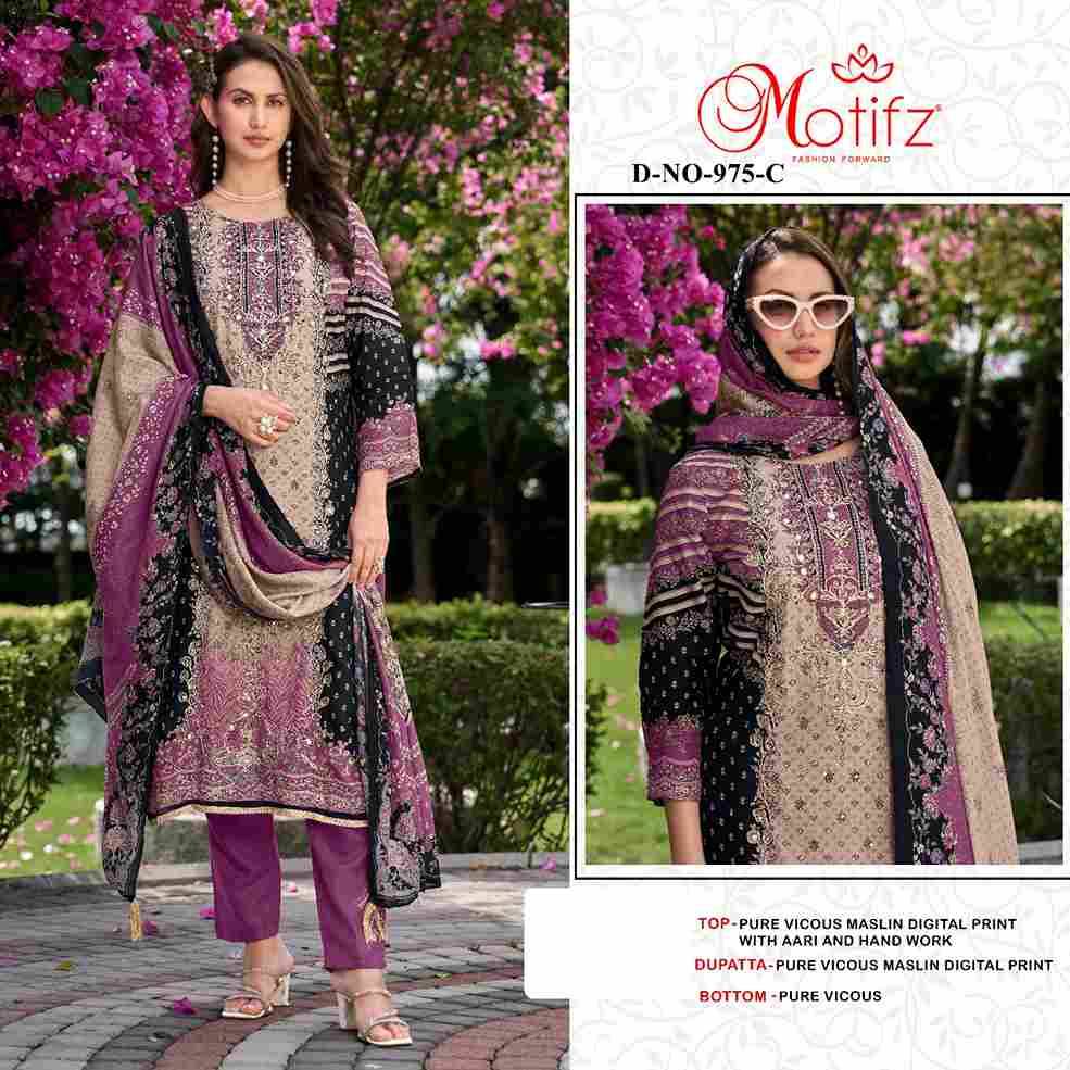 Motifz Hit Design 975 Colours By Motifz 975-A To 975-D Series Beautiful Pakistani Suits Colorful Stylish Fancy Casual Wear & Ethnic Wear Viscose Muslin Dresses At Wholesale Price