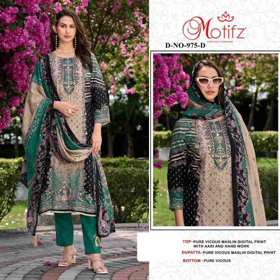 Motifz Hit Design 975 Colours By Motifz 975-A To 975-D Series Beautiful Pakistani Suits Colorful Stylish Fancy Casual Wear & Ethnic Wear Viscose Muslin Dresses At Wholesale Price