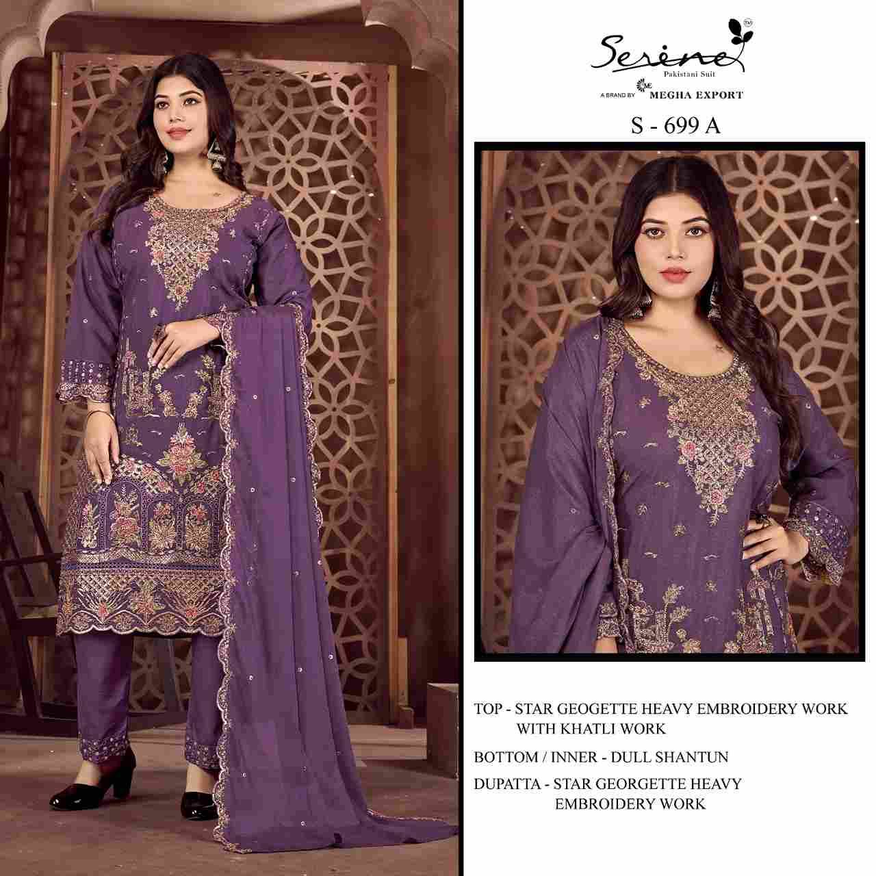 Serene Hit Design S-699 Colours By Serene S-699-A To S-699-D Series Designer Pakistani Suits Beautiful Fancy Colorful Stylish Party Wear & Occasional Wear Faux Georgette Embroidered Dresses At Wholesale Price