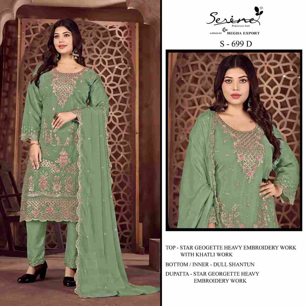 Serene Hit Design S-699 Colours By Serene S-699-A To S-699-D Series Designer Pakistani Suits Beautiful Fancy Colorful Stylish Party Wear & Occasional Wear Faux Georgette Embroidered Dresses At Wholesale Price