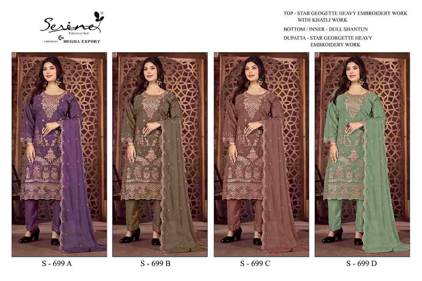 Serene Hit Design S-699 Colours By Serene S-699-A To S-699-D Series Designer Pakistani Suits Beautiful Fancy Colorful Stylish Party Wear & Occasional Wear Faux Georgette Embroidered Dresses At Wholesale Price