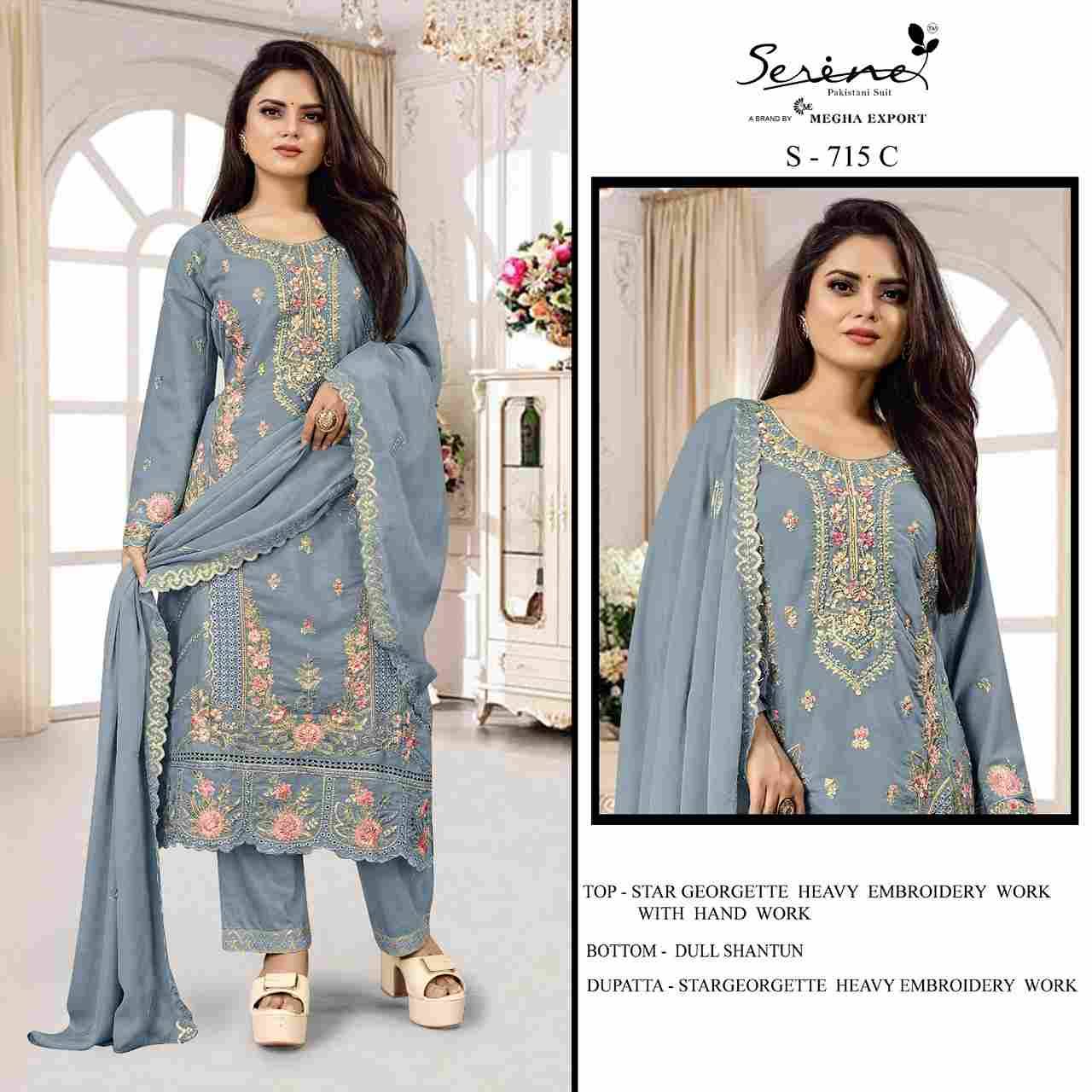 Serene Hit Design S-715 Colours By Serene S-715-A To S-715-D Series Designer Pakistani Suits Beautiful Fancy Colorful Stylish Party Wear & Occasional Wear Faux Georgette Embroidered Dresses At Wholesale Price