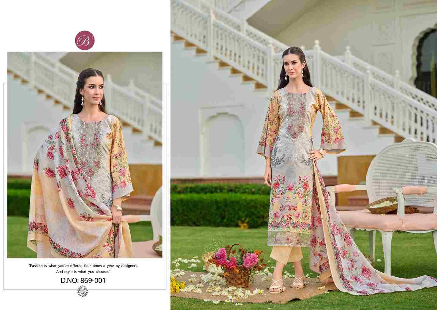 Yasmin Vol-2 By Belliza 869-001 To 869-008 Series Beautiful Suits Colorful Stylish Fancy Casual Wear & Ethnic Wear Pure Jam Cotton Dresses At Wholesale Price